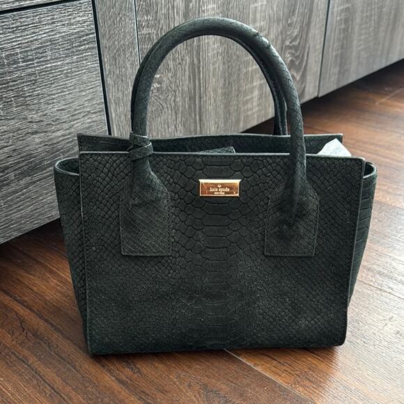 Kate Spade Pre Owner Black Texture Canvas Satchel with Gold-Tone Accents - Picture 1 of 16